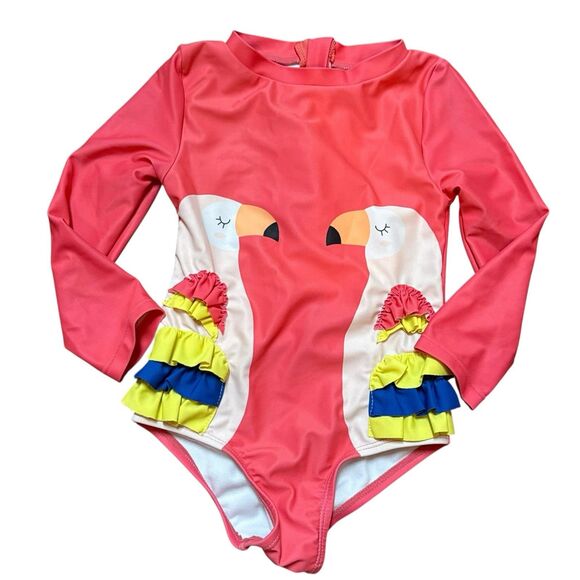 Koala Kids Other - Koala Kids Baby Girl 12-18M Pink Flamingo Ruffle Long Sleeve One Piece Swimsuit